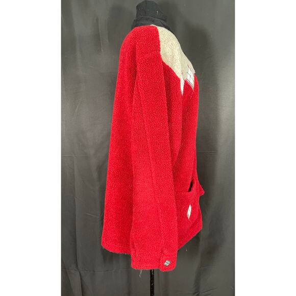 Vintage Woman's Teddi Red Fleece Jacket, Button Up, Quilted Diamonds, Pockets - Picture 4 of 8